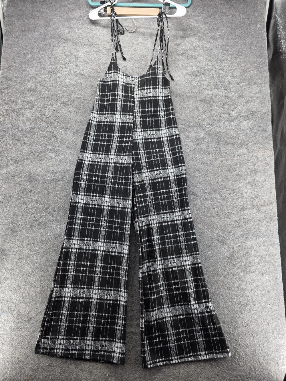 Fashion Nova Pants Womens M Black Plaid Dress Pants Knit Stretch Zip 32 In